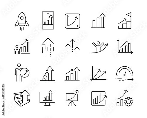 Growth Icons - Vector Line Icons. Editable Stroke. Vector Graphic