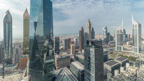 Photography Panorama of futuristic skyscrapers in financial district business center in Duba