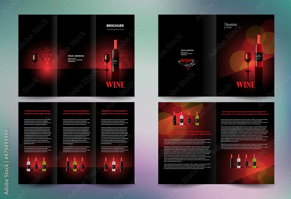 Wine brochure set design template tri-fold and booklet alcohol beverage theme