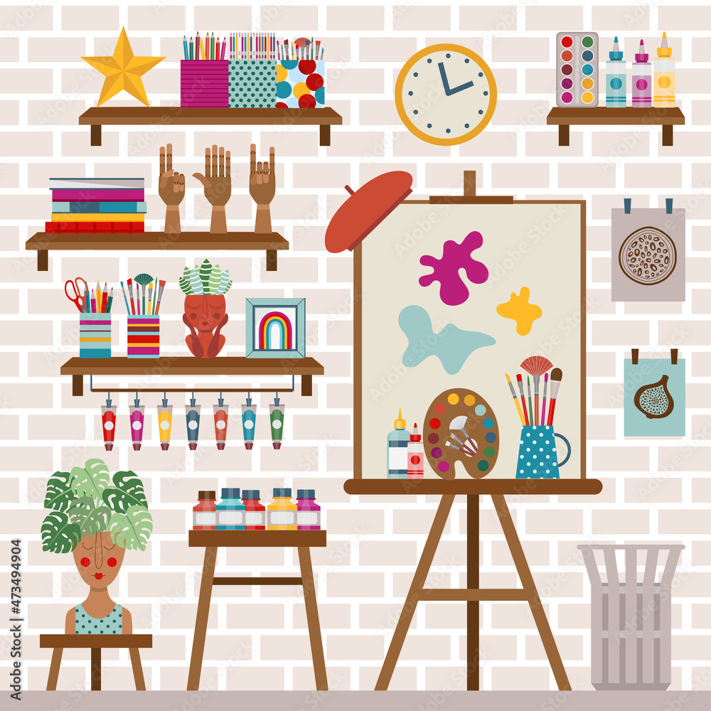 Creative Art Studio Workshop Room Flat Interior