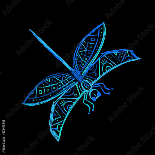 Vintage Dragonfly. Ethnic style for your design