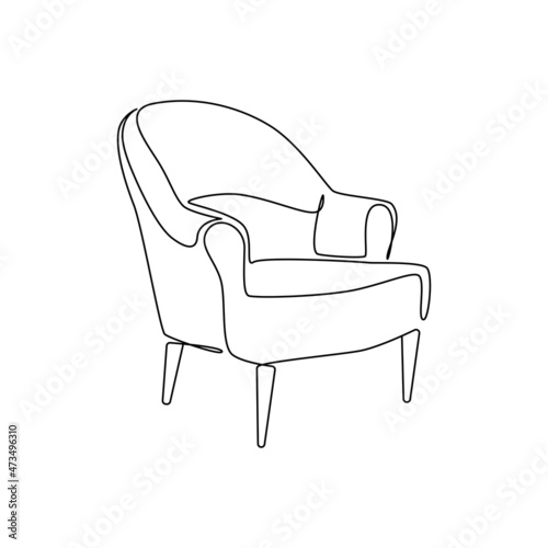Modern furniture armchair for home interior in trendy vintage style outline contour lines. Simple linear silhouette of comfy chair. Doodle vector illustration