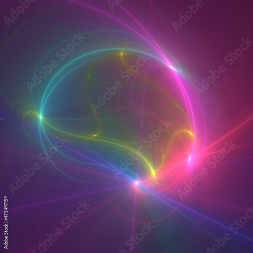 Abstract fractal art background. Minimal glowing lines in neon colours. Colour, color, colorful, colourful, multi-coloured, multi-colored, multicoloured, multicolored, spectrum, rainbow.