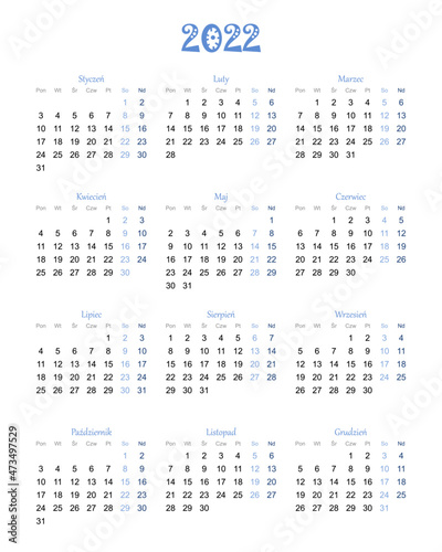 Obraz na płótnie Calendar for 2022 year with polish characters blue w salonie