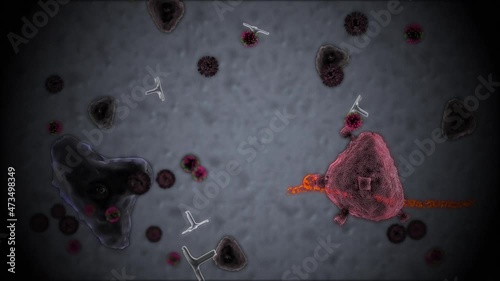 Killer T-cell neutralizing cell invading virus. Microscopic effect on blurred background. photo