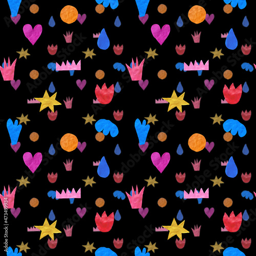seamless pattern from real craft plasticine and clay.Children's crafts and figurines.3d rendering print of abstract shapes with a clay texture.Funky and groovy print with blur and blurred