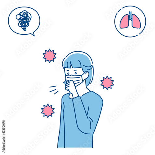 マスクをつけて咳をする女性　3色