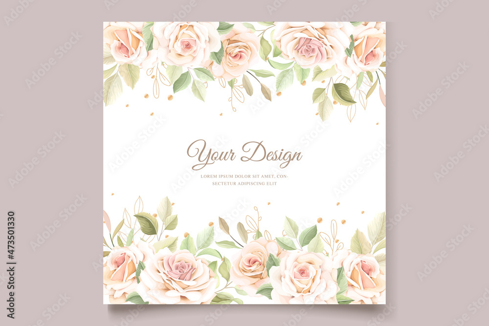 hand drawn soft floral roses wedding invitation card set