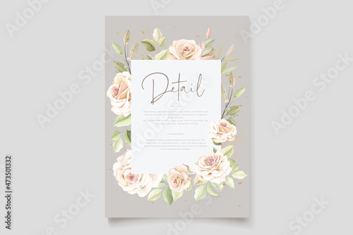 hand drawn soft floral roses wedding invitation card set