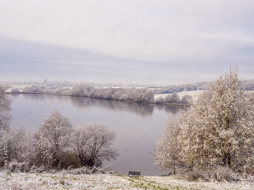 First wonters snow at Pickmere Lake, Pickmere, Knutsford, Cheshire, UK First wonters snow at Pickmere Lake, Pickmere, Knutsford, Cheshire, UK