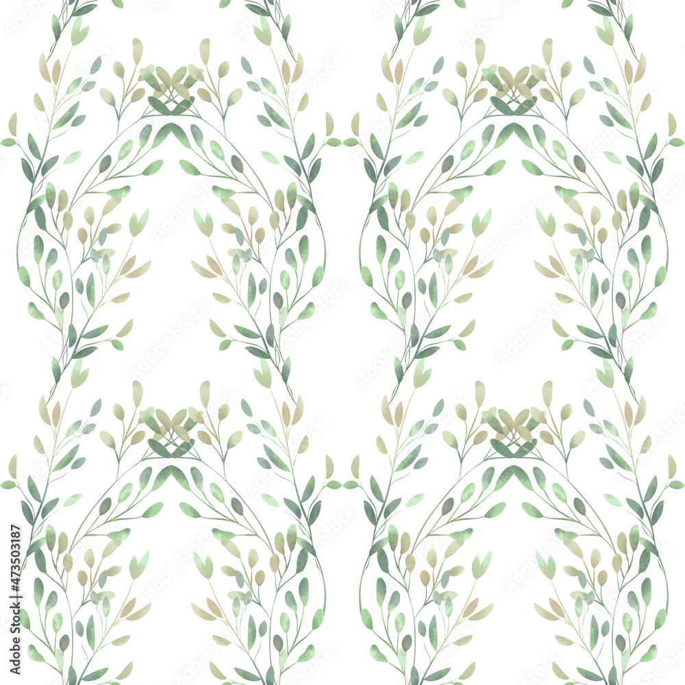 Spring foliage. Seamless pattern in a watercolor style. Background for fabric, wallpaper, postcards. Spring foliage. Seamless pattern in a watercolor style. Background for fabric, wallpaper, postcards.