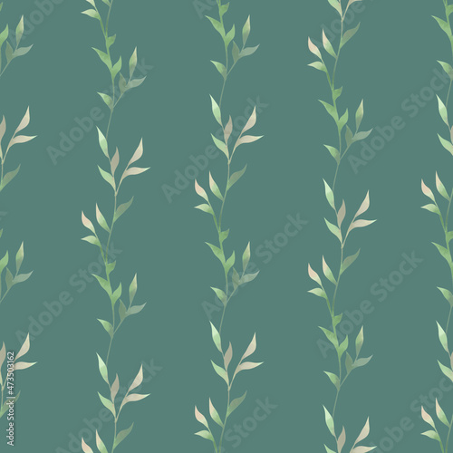 Fototapeta Naklejka Na Ścianę i Meble -  Spring foliage. Seamless pattern in a watercolor style. Background for fabric, wallpaper, postcards.