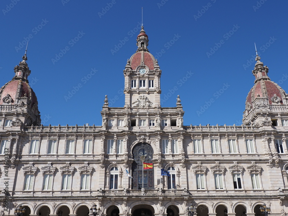 Facade of city hall building on main square in A Coruna city in Spain Facade of city hall building on main square in A Coruna city in Spain