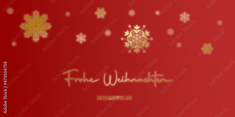 Schöne Weihnachts Karte in rot mit goldenen Weihnachtssternen
