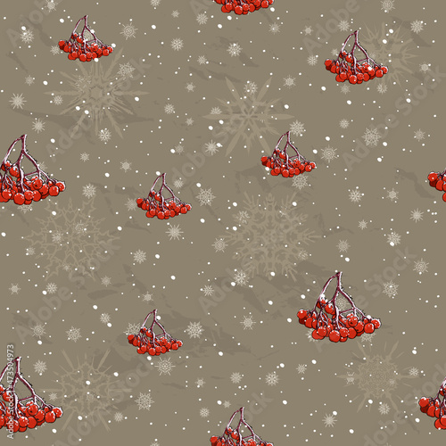 Seamless Christmas pattern with rowan ink style.