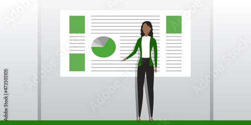 African woman speak at business conference. Vector illustration.