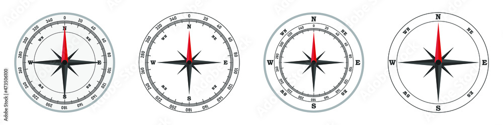 Compass icon. Vector illustration. Set of abstract compass symbols on white background Compass icon. Vector illustration. Set of abstract compass symbols on white background