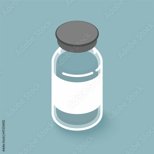 Vaccine bottle vial 3d isometric mockup template. Medicine drug pills bottle ampoule with space for your label text design. Pharmacy glass jar container for remedy medications 3d vector illustration.