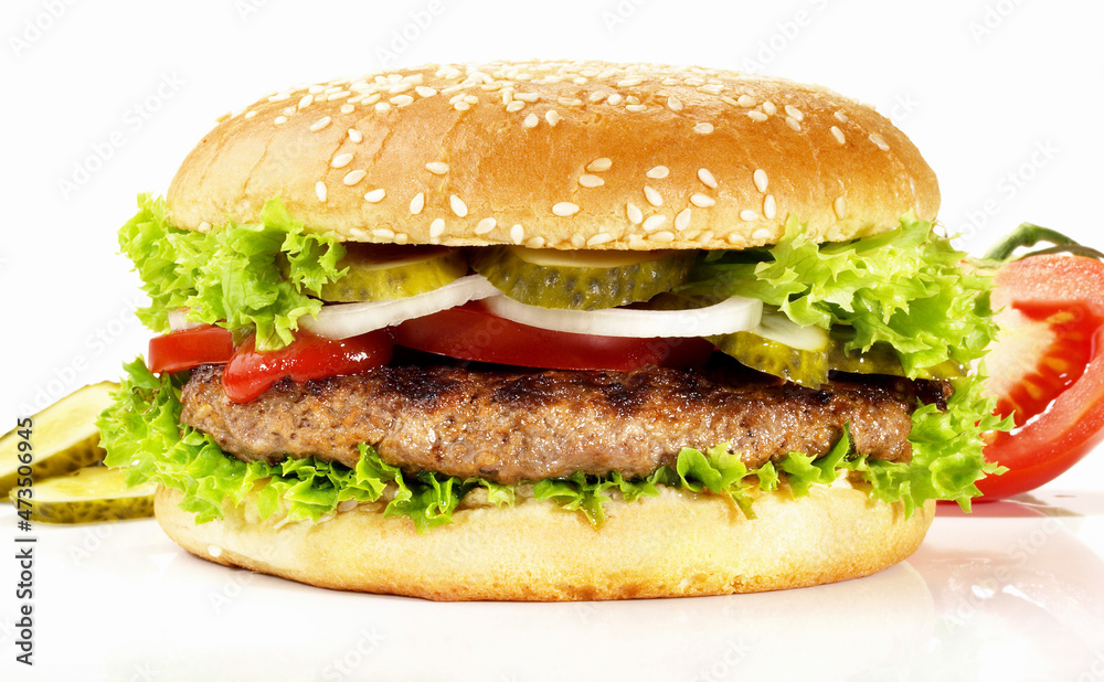 Classic Big Size Hamburger isolated on white Background Classic Big Size Hamburger isolated on white Background