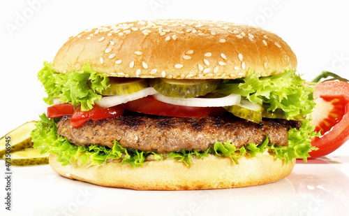 Classic Big Size Hamburger isolated on white Background 