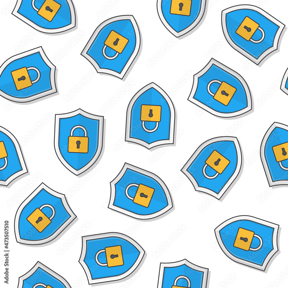Security Shield Seamless Pattern On A White Background. Shield Protection Icon Vector Illustration Security Shield Seamless Pattern On A White Background. Shield Protection Icon Vector Illustration