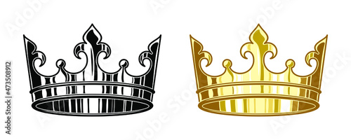The golden crown. Royal golden crown and crown silhouette.
