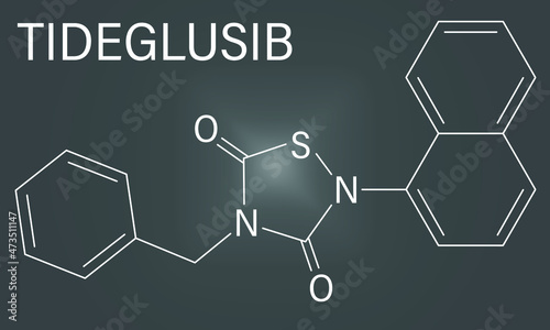 Tideglusib drug molecule. GSK-3 inhibitor. Skeletal formula. 