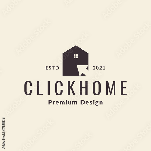 simple home with click cursor vintage logo symbol icon vector graphic design illustration idea creative