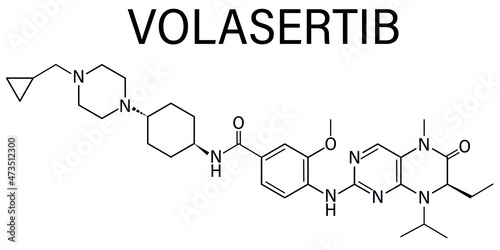 Volasertib cancer drug molecule. PLK1 inhibitor. Skeletal formula.	