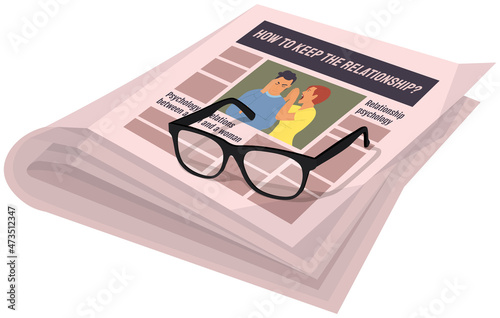 Vintage newspaper of relationship psychology. News articles newsprint magazine old design. Printing text in preess. Brochure newspaper pages with headline. Paper retro journal vector grunge template