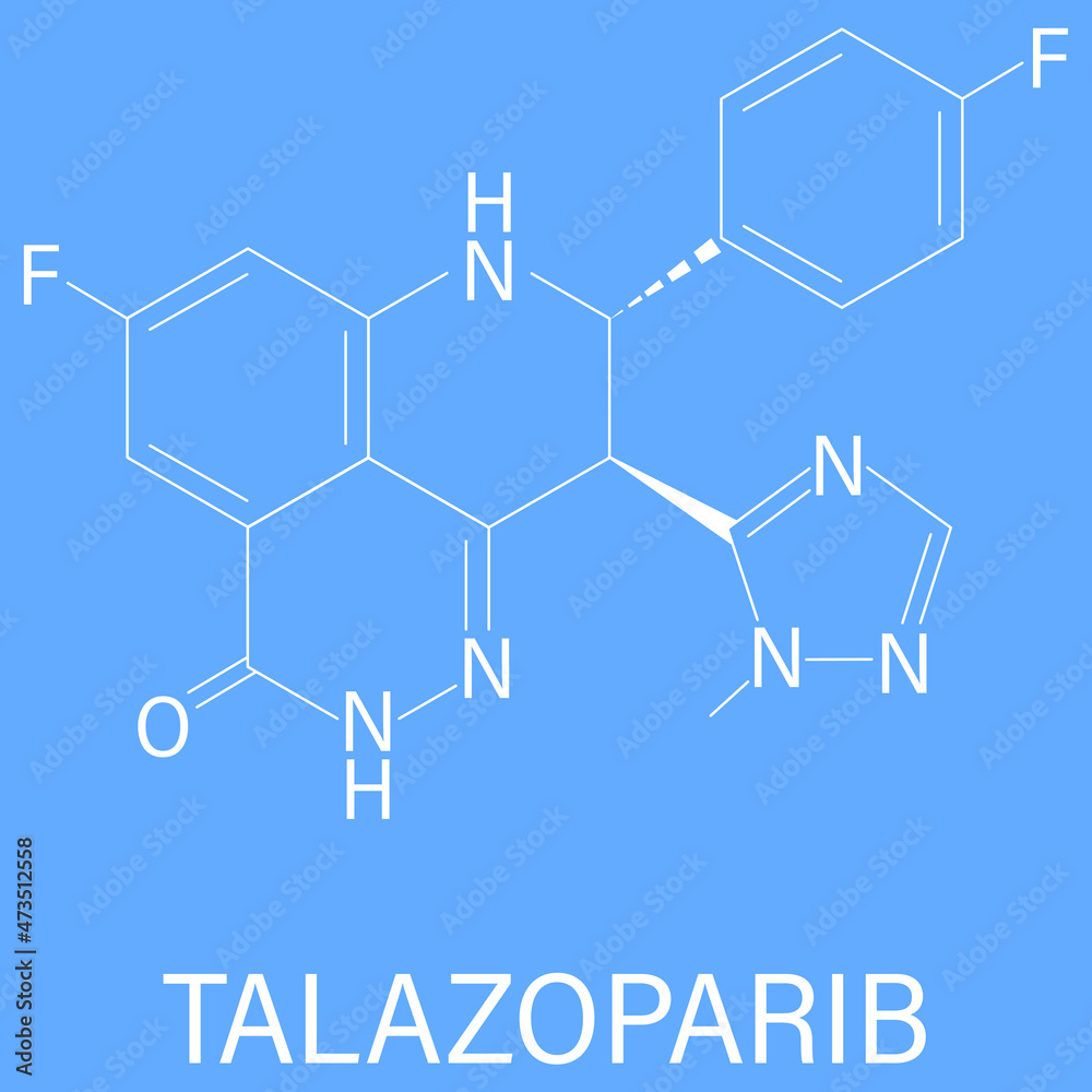 Talazoparib cancer drug molecule, PARP inhibitor. Skeletal formula.	