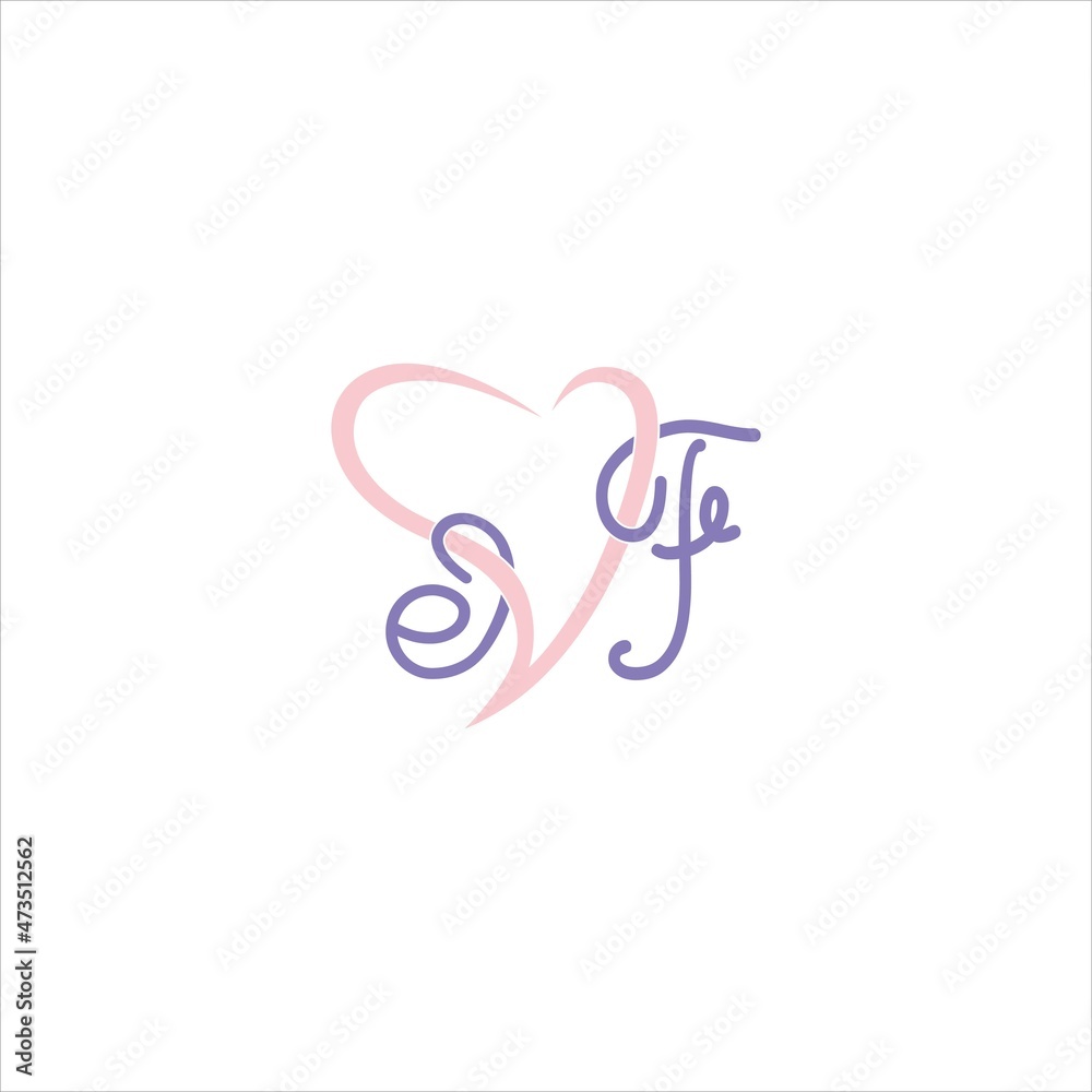 letter e f logo vector template heart