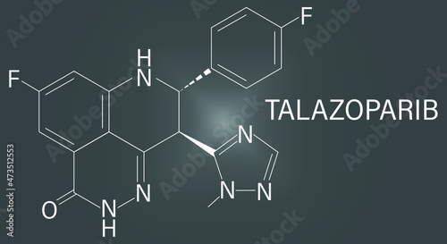 Talazoparib cancer drug molecule, PARP inhibitor. Skeletal formula.	 photo