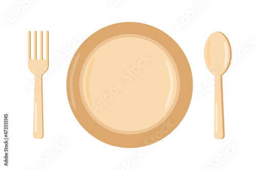 A set of paper dinnerware - plate, spoon, fork