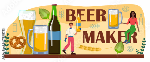 Beer maker typographic header. Craft beer production, modern brewing