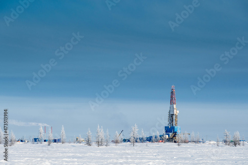 drilling platform in winter in the tundra	