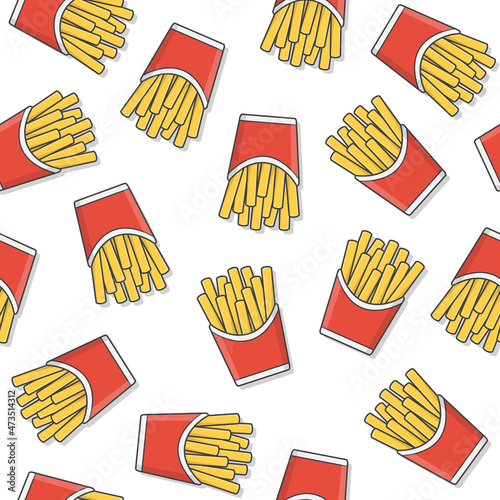 Fast Food Seamless Pattern On A White Background. French Fries Icon Vector Illustration
