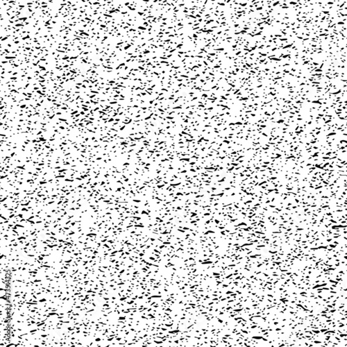Abstract noise vector seamless pattern. Marble grain grunge black and white repeat texture. No signal TV screen. Glitch noise background with dots, spots, stains. Textured paper overlay print