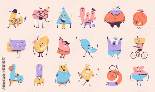 Cute abstract monsters characters set isolated.