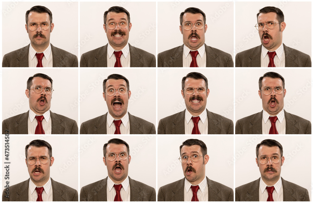 custom made wallpaper toronto digitalSet of handsome emotional man over white studio background. Businessman in suit isolated. Human emotions concept