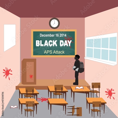 vector illustration, For 16 December.  template, banner, and flyer ,white font and class room with chairs, table, and board