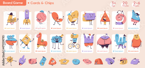 Template design for board game with cute abstract monsters