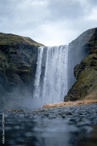 Sk  gafoss Waterfall Iceland without poeple with dramatic sky