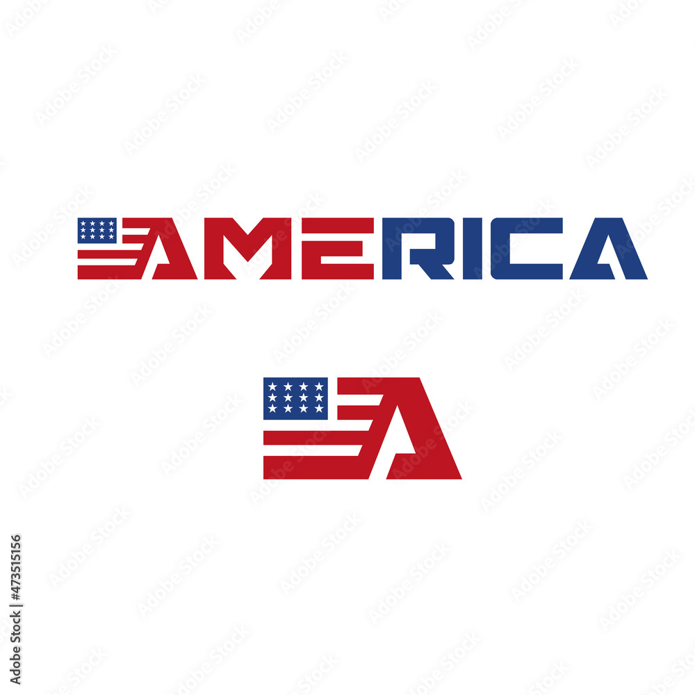 AMERICA logo mark with flag and lettering design vector AMERICA logo mark with flag and lettering design vector