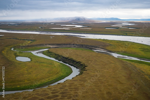 Yakutia tundra landscape from helicopter photo