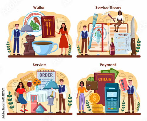 Waiter concept set. Restaurant staff in the uniform, catering service.