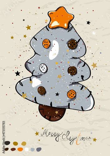 Christmas poster with christmas tree from new ink style collection.