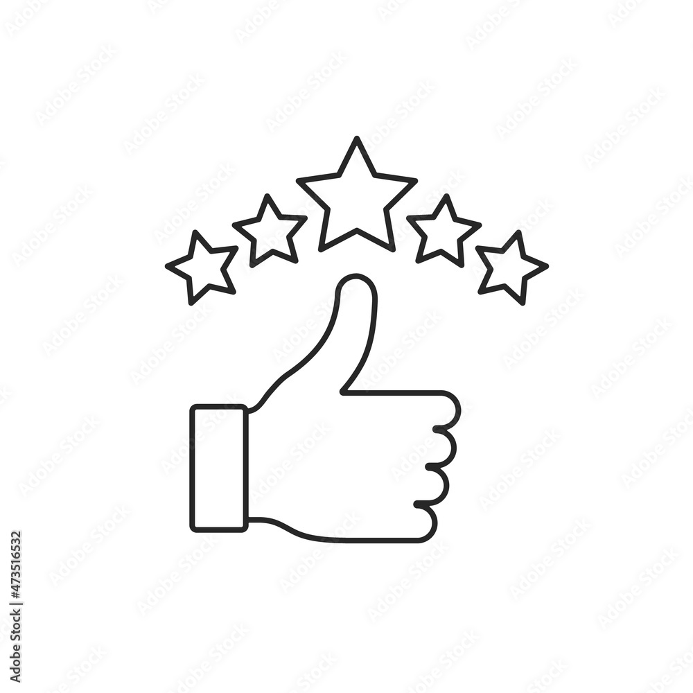 Thumb up and stars quality rating line icon, Vector illustration. Feedback outline symbol Thumb up and stars quality rating line icon, Vector illustration. Feedback outline symbol