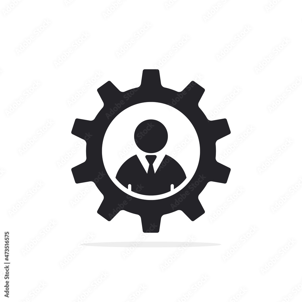 Man and cog gear icon, businessman inside gear Vector symbol