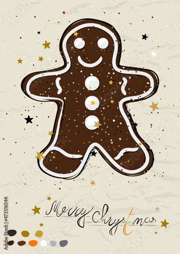Christmas poster with christmas gingerbread man from new ink style collection.